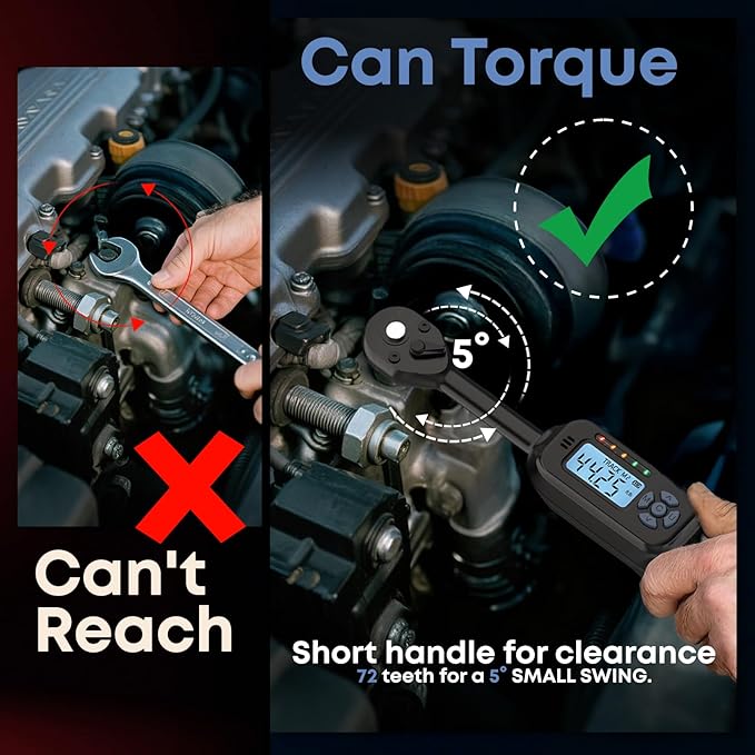 Digital Torque Wrench| ±2% Accuracy | Dual Alarm System | Short Handle Design | Electronic Torque Wrench Digital for Bicycle Moto/Auto Blue1 3/8" 3-60 N.m