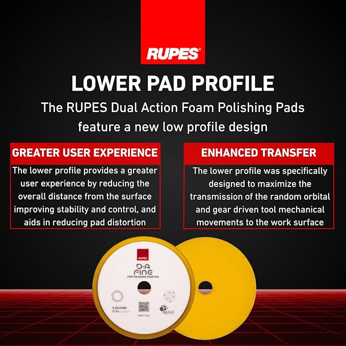 RUPES 9.DA150M Pack of 24 Yellow D-A Fine Finishing Foam Pads 150mm | Ideal for Paint Correction & Gloss Enhancement | Moderate to Fine Defect Removal | Compatible with 5" Backing Plate