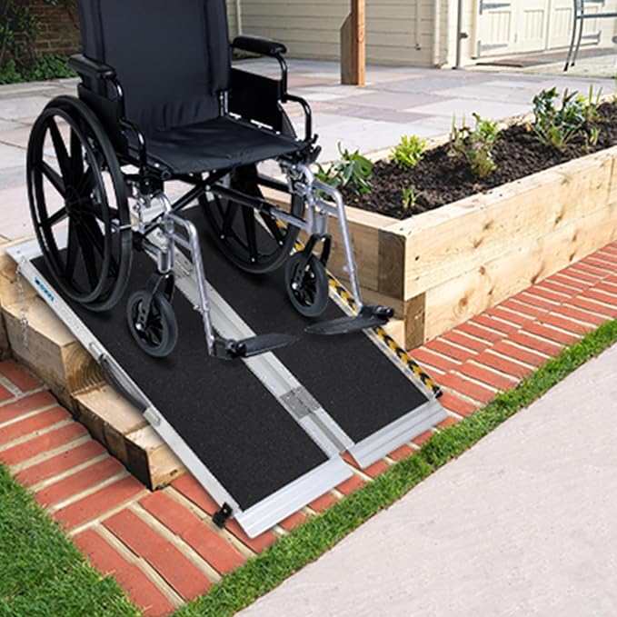4 FT Portable Wheelchair Ramp for Home Step, Aluminum Handicap Ramp with Non-Skid Surface and Reflective Strips,Weight Capacity 600 LBS