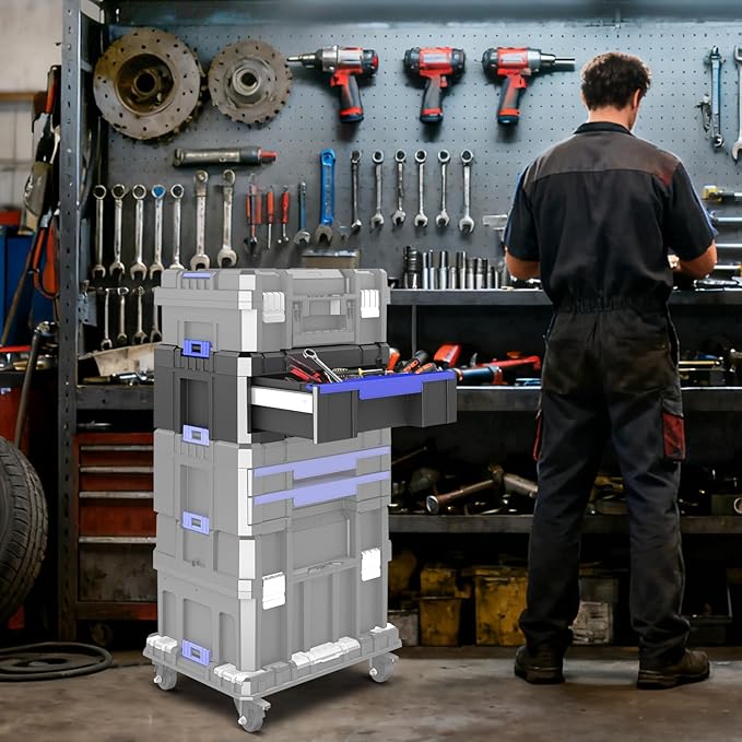 18 Inch Tool Box with Drawer | AIRAJ Stackable Modular Tool Organizer Box Storage System | Garage Storage | Home Repair | Professional Use | (SC1-C)