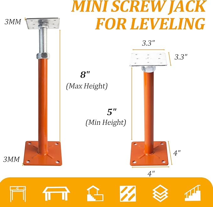 Floor Jacks Screw Jacks, Heavy Duty Basement Support Jack, Adjustable House Jack for Leveling Crawlspace, 5"-8" Height Range, Mini Post Pole House Jacks for Temporary Support