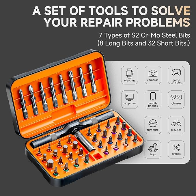 42 in 1 Magnetic Screwdriver Set, DIY Ratchet Screwdriver Set, Multi Bit Screw Drive with Storage Case, Portable Compact Repair Tool Kit for Gifts, Furniture, Computer, Bicycle - Orange
