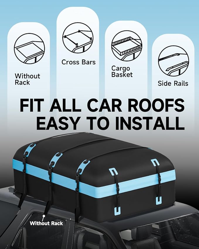 Car Rooftop Cargo Carrier Bag 30 Cubic Feet, Soft-Shell Luggage Cargo Bag Waterproof Bag, Include 2 Reinforced Straps, 6 Door Hooks, Anti-Slip Mat, Luggage Lock