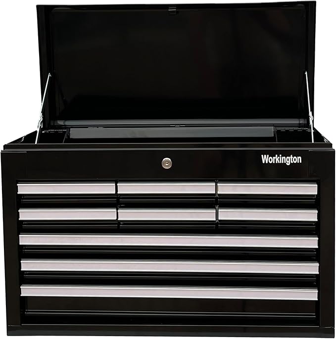 Workington Professional Industrial Portable Metal Tool Chest with 9 Drawers, 26" 9-Drawer Tool Chest Cabinet with Ball Bearing Drawer Slides, Steel Tool Storage Box Organizer 4016 Black
