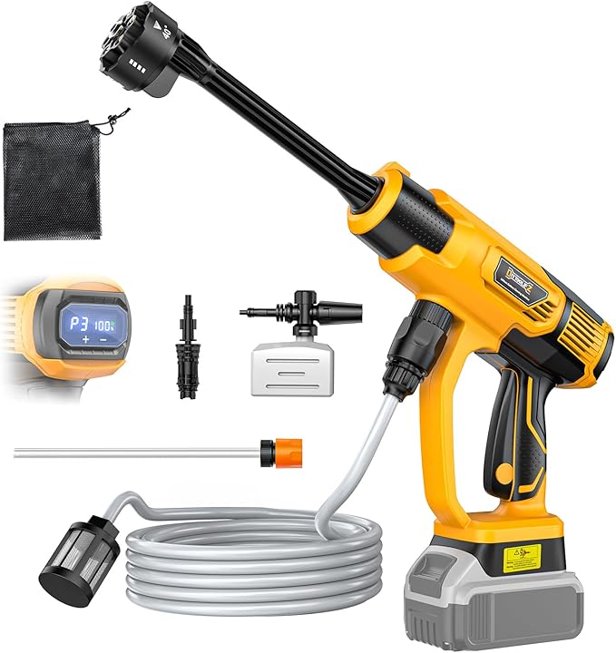 Cordless Pressure Washer Compatible with DeWalt 20V Battery, 800PSI Ultra-Light 2.2LBS with Brushless Motor, 16.4ft Hose & 6-in-1 Nozzle + Foam Cannon for Car, Patio, Fence (Tool Only)