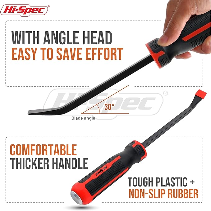 Hi-Spec Prybar Set: 1pc Short Small Steel Pry Bar. Ergonomic Non-Slip Handles with Heavy Duty Striking Cap for Wood, Tiles, Trim and Molding. 8" (0.6ft) / 0.2m Total Length.