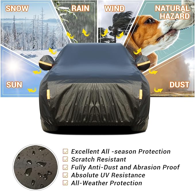 Tecoom Waterproof All Weather SUV Cover, Thick Fleece Lined Car Cover with Lock & Zipper Door, Snow Hail UV Sun Protection, Fit for SUV (206"–215"), Black