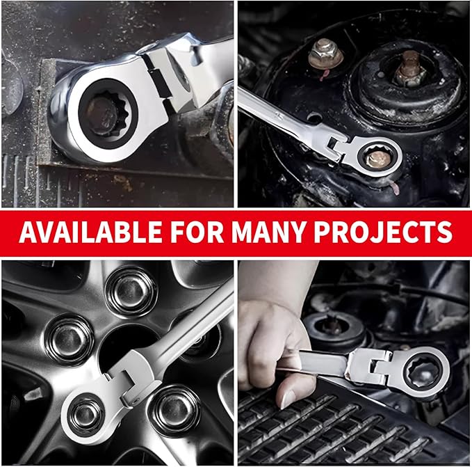 WISEUP Ratchet Wrench, CR-V Forged 10mm Flex Head Ratcheting Wrench, Industrial Dual-use Design Wrench, Anti-slip Anti-bending Ratchet Tools