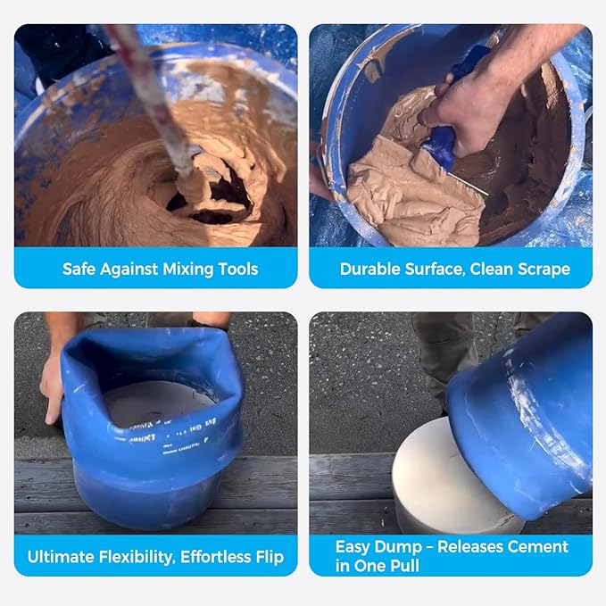 Reusable Silicone 5 Gallon Bucket Liner with Graduated Measurements - Leakproof Thinset, Grout, Concrete Mixing Pail Liner - Heavy-Duty Bucket Saver Accessory (Blue)