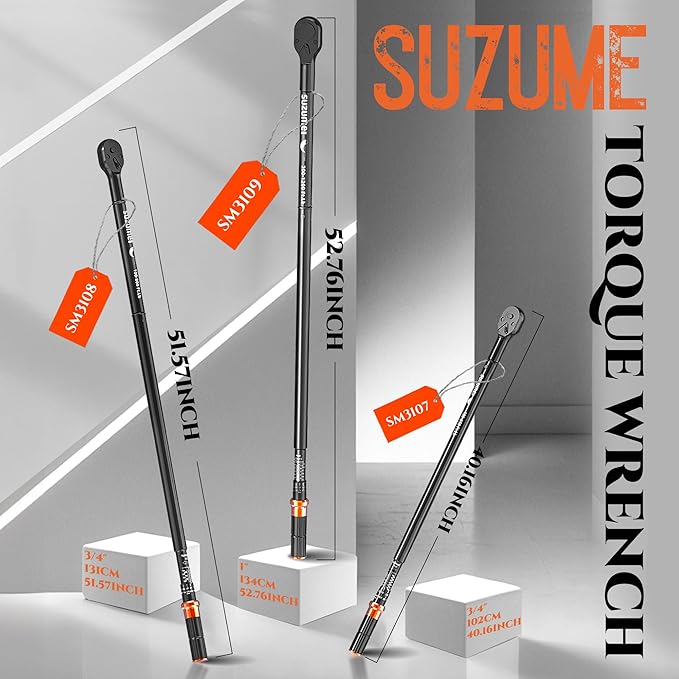 SUZUME 3/4 Inch Torque Wrench (100-800 Ft.Lb/ 135.6-1084.8 N.m) ±3% Accuracy Dual Scales 10K+ Fatigue Tests Ratchet Head Stays Intact for Heavy Equipment,Truck, Construction Machinery,Tractors