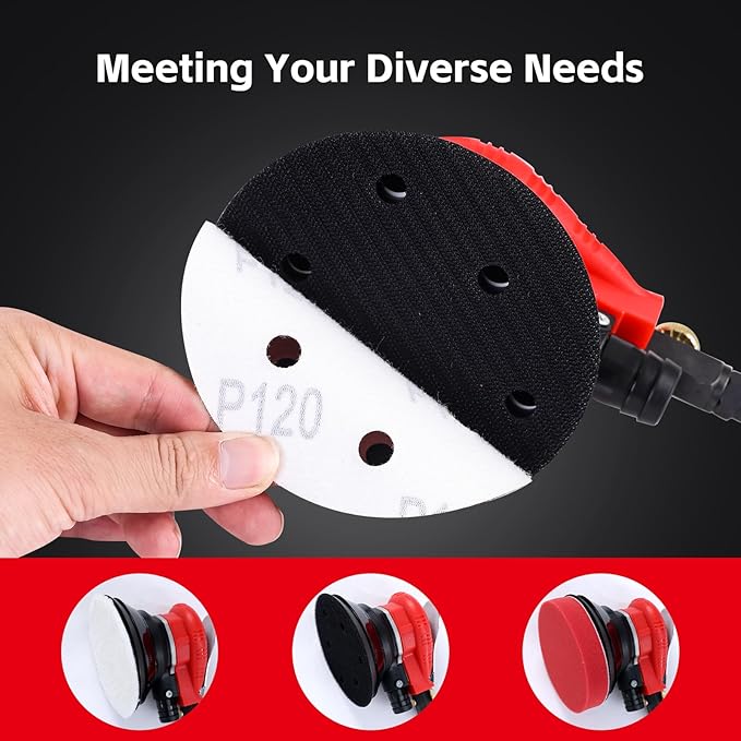 Autolock 5/6 Inches Air Random Orbital Sander,Pneumatic Palm Sander with Extra 5"&6" Backing Plate,Dual-action Sander, Air Orbital Palm Sander for Wood, Composites, Metal(1pcs）