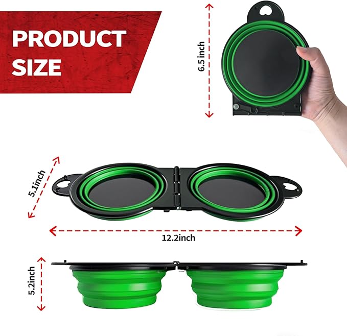 Collapsible Magnetic Parts Tray Set, New Upgraded Version Magnetic Trays, Integrated 5.1" Round Dual Silicone Bowls, Multi-Use Nuts And Bolts Organizer, Bonus Hook for On-the-Go Carry (green2.0)