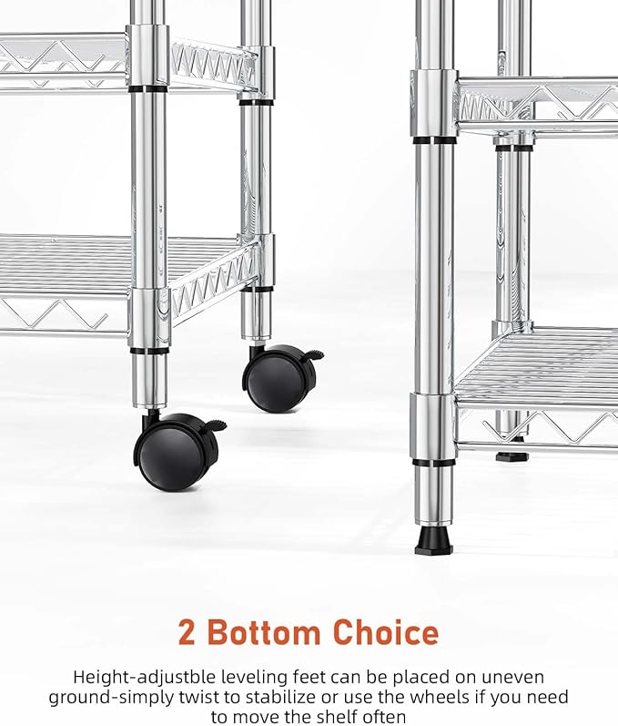 Simple Deluxe 3-Tier Heavy Duty Storage Shelves 750Lb Capacity, 24.02" D x 13.78" W x 21.97" H Shelving Unit for Pantry, Garage, Laundry and Kitchen, Chrome, 2 Pack