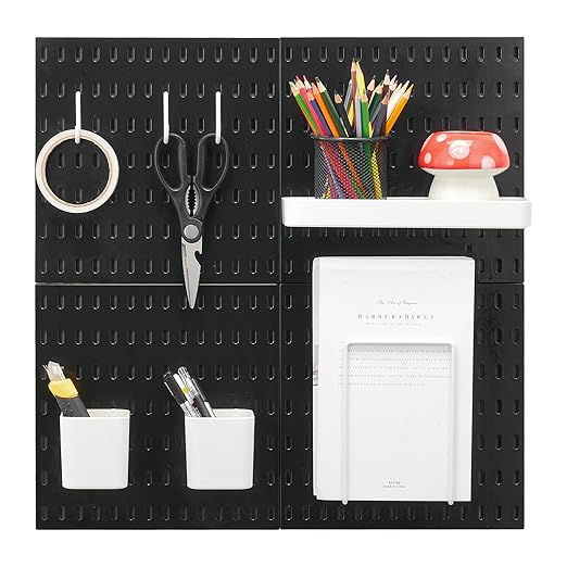 VEVOR Pegboard Combination Kit, 11" x 11" Plastic Pegboard, 4 Panels, Peg Board Wall Organizer Kit with Accessories, for Garage Tool Storage Kitchen Living Room Craft Room Office Bathroom Home, Black