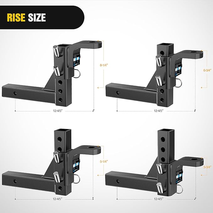 Nilight 8-Position Adjustable Trailer Hitch Ball Mount Fits 2 Inch Receiver with 5/8" Pin Lock 7500 lbs 9-1/2" Drop 8-1/4" Rise 1" Hole Hitch for Trailers Boats Pickups RV