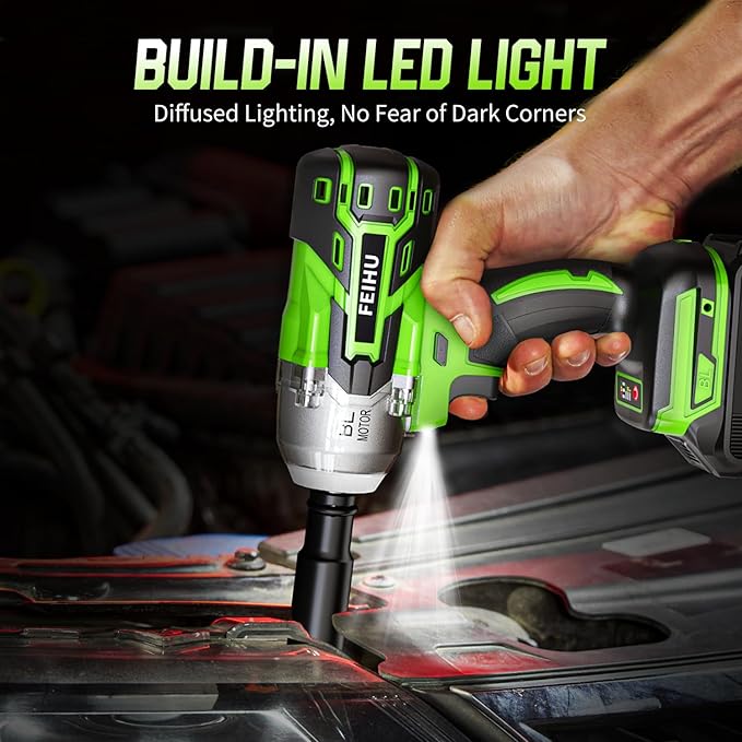 Cordless Impact Wrench 1/2inch: Brushless Impact Wrench with 21V 2 * 4.0Ah Battery, Cordless Impact Gun 600Nm, 450 Ft-lbs High Torque, Socket And Wrench Set for Automotive and DIY