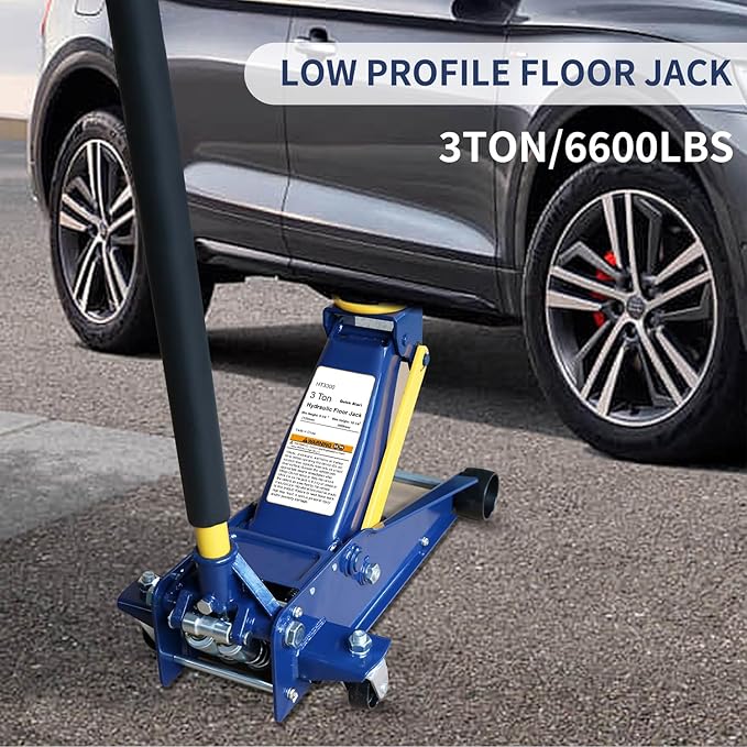 A A IN 3 Ton Heavy-Duty Floor Jack, Steel Hydraulic Jack with Double Pumps for Quick Lifting, Rotating Rear Casters, Blue