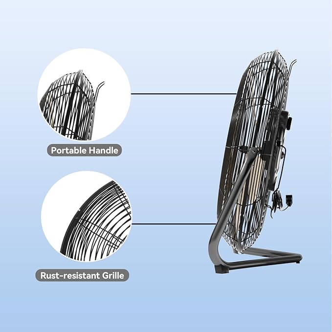20 Inch Floor Fan Pro Series - High Velocity Floor Fan for Commercial, Residential, Warehouse, Covered Patio, Shop, Garage, Barn, 3 Speed 360-Degree Tilt 5300 CFM UL Safety Listed