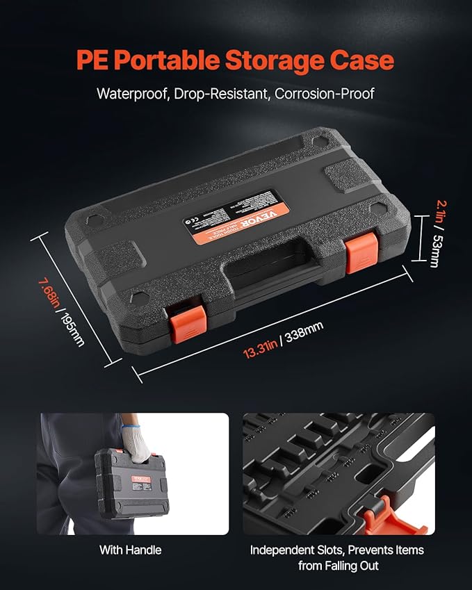 VEVOR Torx Bit Socket Set, 34-Piece Solid Star and Tamper Proof T6-T70, S2 Alloy Steel and Cr-V Steel, 1/4 in, 3/8 in, and 1/2 in Drives, with Enhanced Storage Case, Torx Sockets for Hand Use