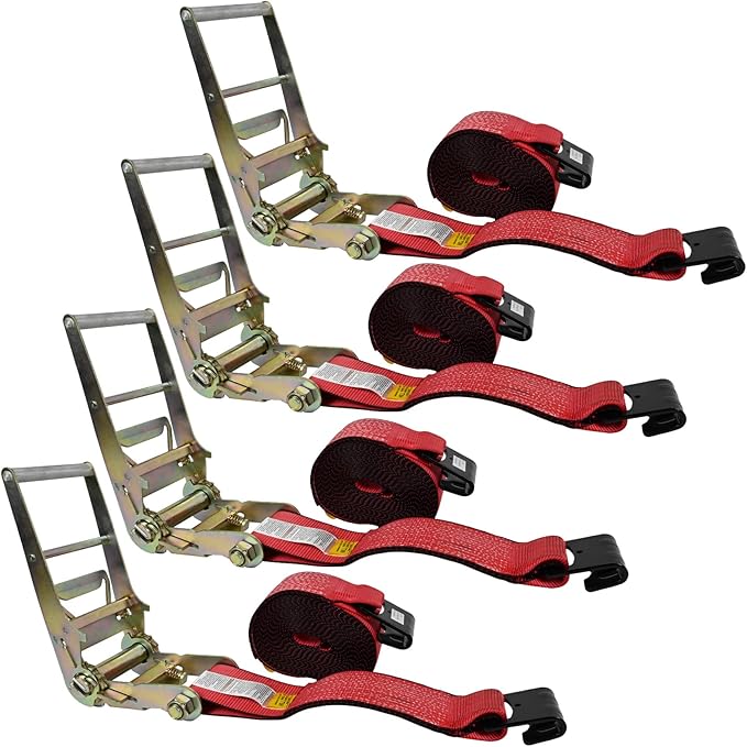 Mytee Products 4" x 30' Ratchet Straps w/Flat Hook, WLL 5,400 Trailer Tie Down Red (4 Pack)