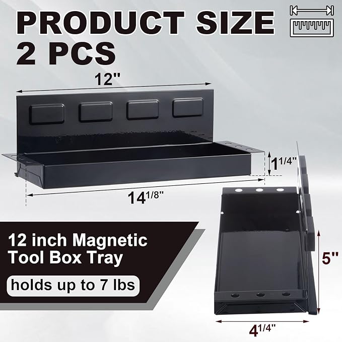 Tandefio 2 Pcs 12" Magnetic Tool Box Tray with Screwdriver Holder Magnetic Can Holder Spray Can Organizer Magnetic Tool Shelf for Hand Tools Store Shop Workshop Garage, Holds 6 Screwdrivers (Black)