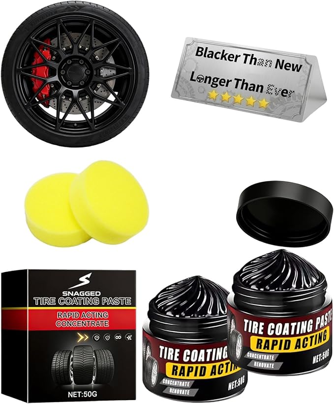 Premium Tire Coating Trim Restorer Bring Back Original Deep Black Shine Rubber Plastic Car Polishing Balm Cream Wax Wheel Sponge Nourish Renewal Restores Care Gloss Interior Auto Cleaning(2pcs)