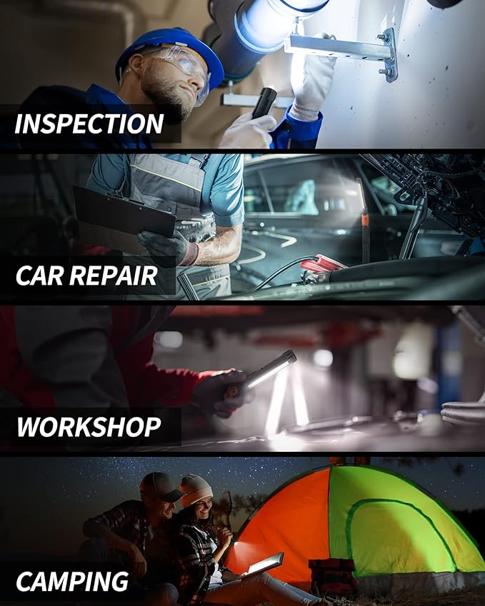 Rechargeable Work Light, 400LM Mechanic Work Light, Magnetic Flashlight with 230° Rotate and Hook Led Work Lights for Car Repairing, Emergency, Grill, Outdoor work (1 Pack)