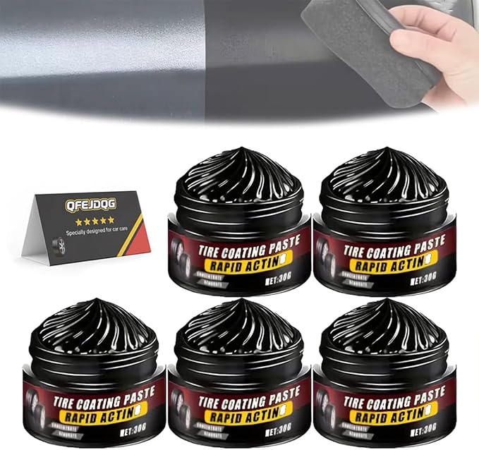 Premium Tire Coating & Trim Restorer, Tire Coating Paste, Long-Lasting Ceramic Coating & UV Protection, Bring Back the Original Deep Black Shine to Rubber and Plastic (5pcs)