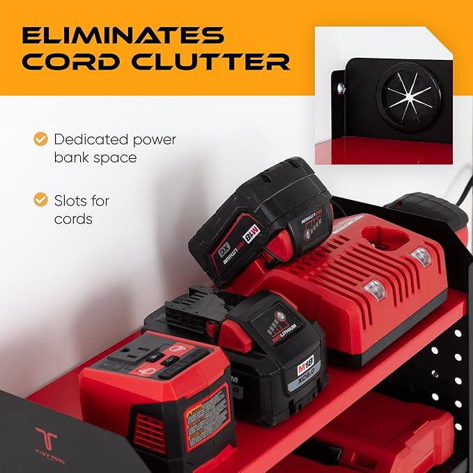Power Tool Organizer Wall Mount, 4 Layer Heavy Duty Metal Tool Storage Rack with 4 Drill Holders, Pegboard Side Panels & Hooks, Garage Tool Organizer Wall Mount for Cordless Tools, Workshop, Shed
