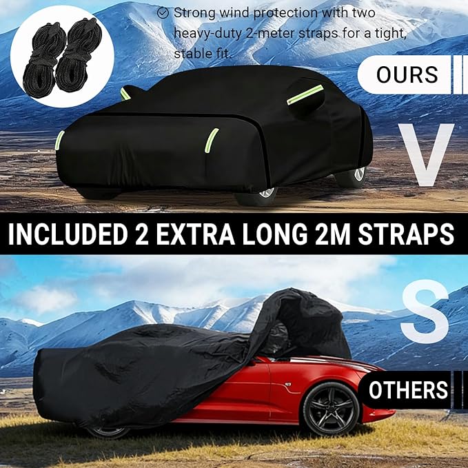 Car Cover Compatible with for Ford Mustang/Shelby 1965-2025, Waterproof All Weather for Automobiles, Outdoor Full Cover Rain Sun UV Protection, Black