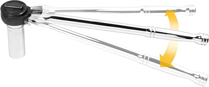 Powerbuilt 3/8" Drive Flex-Head Ratchet Handle, Spin Disc Ratchet for one-finger spin-down and off, Full length spiral-machined Handle - 641506