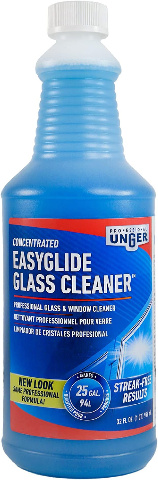 Unger Professional Streak-Free EasyGlide Glass Cleaner Concentrate, 32 oz – Ammonia-Free, Makes 25 Gallons of Solution , Safe for Tinted Windows, LOW-E Glass, Windshields & Mirrors