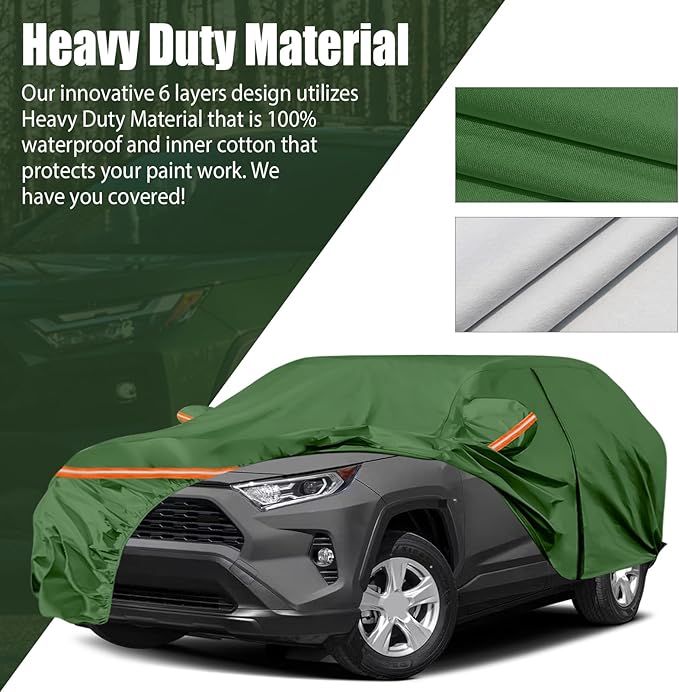 Waterproof Car Covers Replace for 2013-2025 Toyota RAV4, Multilayer Heavy Duty with Cotton Liner All Weather Custom-fit Car Cover with Zipper Door, Windproof Bands for Snow Rain Dust Protection