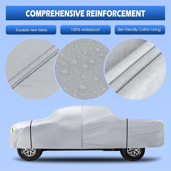 Truck Cover Waterproof All Weather, 6 Layers Pickup Cover Fit for Ford F150, Chevrolet Silverado, Gmc Sierra, Ram 1500, Tundra (T3 Fit Truck Length Up to 240 inch), Silver