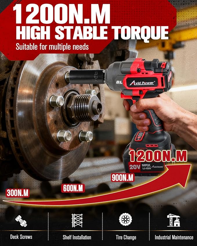 AVID POWER Cordless Impact Wrench Kit 900 Ft-lbs (1200 N.M), 2*4.0 Ah Batteries 20V Brushless High Torque Impact Gun for Car Tire Changes and Lug Nut & Bolts Removal |Fast Charger, Sockets & Tool Bag