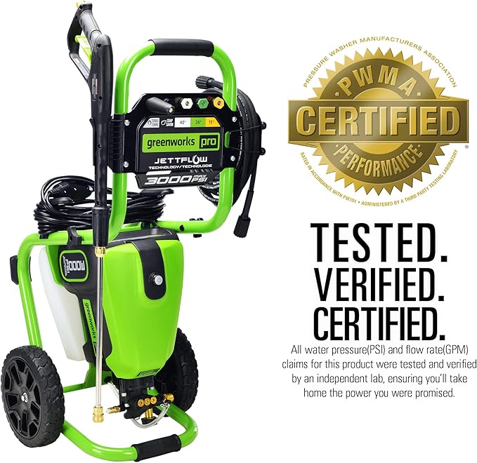 Greenworks 3000 PSI (1.1 GPM) TruBrushless Electric Pressure Washer (PWMA Certified) & Karcher Pressure Washer Multi-Purpose Cleaning Soap Concentrate – for All Outdoor Surfaces – 1 Gallon