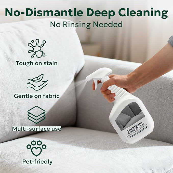 Couch Cleaner & Stain Remover Spray: Strength Multi-Surface Upholstery Cleaner - Pet-Safe Non-Toxic Quick-Drying for Fabric Sofas Carpet Furniture Couches & Car Interiors