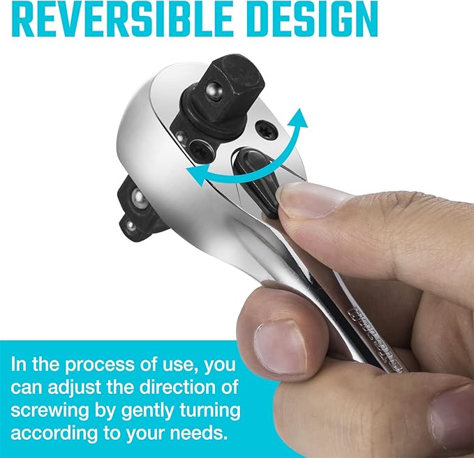 DURATECH 3-IN-1 Ratchet Handle, 1/4 ", 3/8 ", 1/2" Drive Ratchet Wrench, 72-Tooth, Reversible Switch, Full-Polished Chrome Plating, Alloy Steel