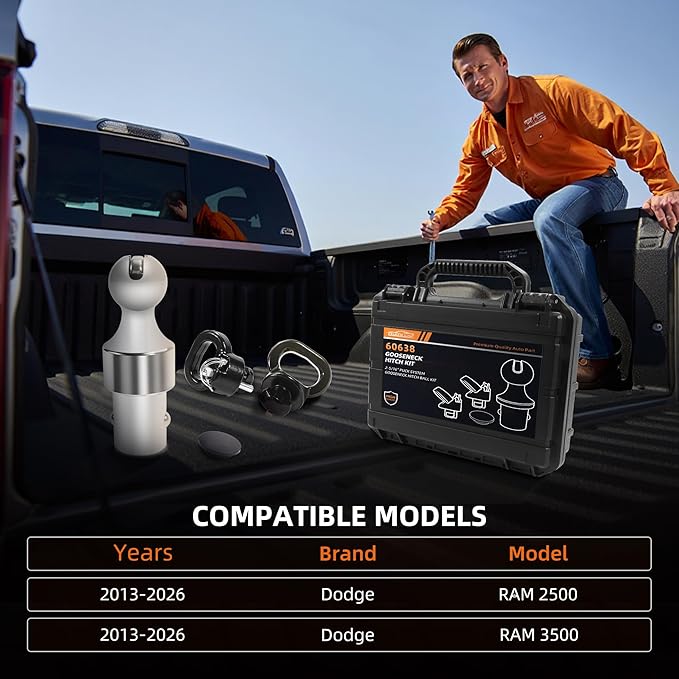 Gooseneck Ball Kit 60638, Puck System Gooseneck Hitch for 2013-2026 Dodge Ram 2500/3500, 2-5/16 Inch Ball, 2 Safety Chain Anchors | 38000 lbs GTW/9500 lbs VTW (Includes Box)