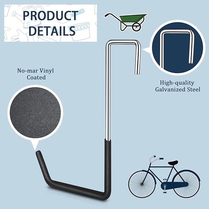 BOBOKA 12 Pack Heavy Duty Rafter Hooks for Hanging Vinyl Coated Large S Hooks for Hanging Ladder Bike Hangers Garage Storage Organizer Black