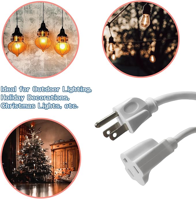 Indoor Outdoor Extension Cord 6 FT, 16/3 SJTW Weatherproof White Electrical Cords, 13 AMP Heavy Duty 3 Prong Power Cable Great for Garden, Landscaping & Holiday Decorations