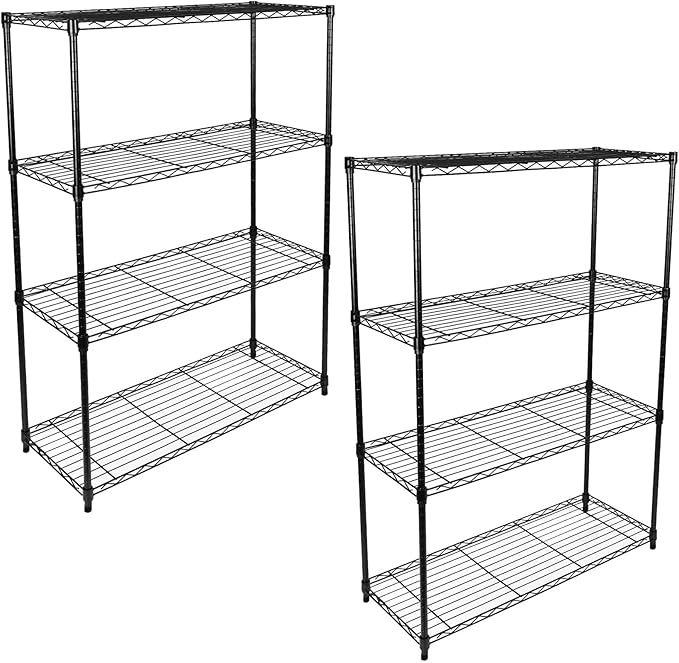 Simple Deluxe Heavy Duty 4-Shelf Storage Shelving Unit, 36" D x 14" W x 55.91" H Steel Organizer Wire Rack 1000Lb Capacity, Black, 2 Pack