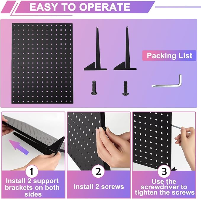 Acfunique 2 Pack Peg Board Display Stand for Vendors with 24 Hooks Metal Tabletop Pegboard Display Stand for Craft Shows 17" X 13" Retail Display Racks Peg Board Organizer Holder Black