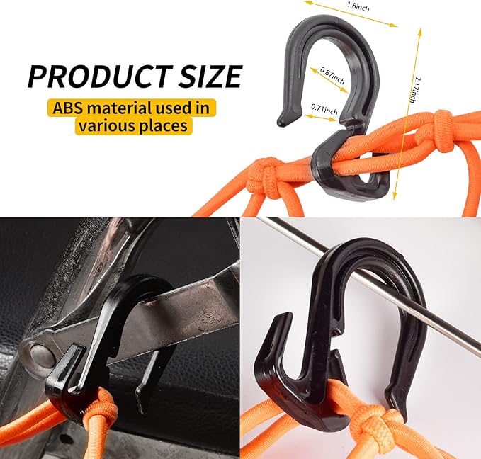 Small Cargo Net 15"x15" Stretches to 30"x30" with Thicken Hooks | Natural Latex Core, Tight 2”x2” Mesh Heavy Duty Bungee Net for Motorcycle Helmet, Bike, ATV, UTV, Luggage
