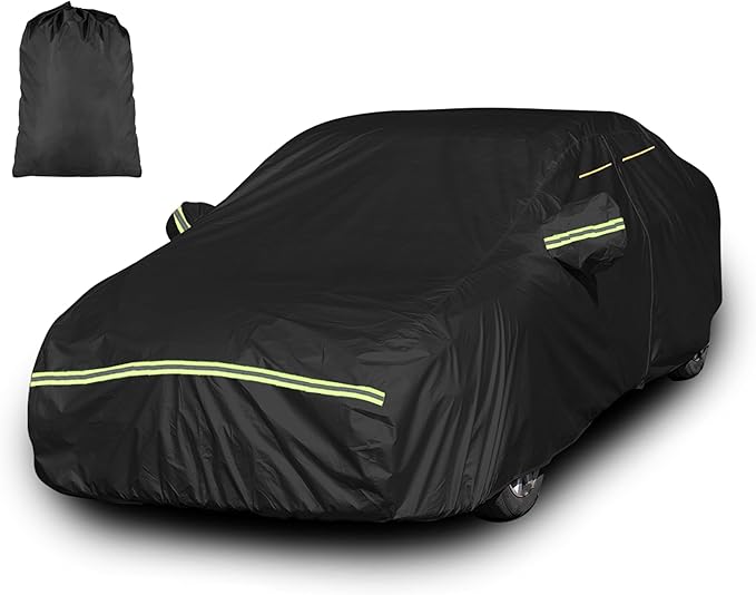 INSAUTO Heavy Duty Waterproof All-Weather Car Cover for Sedans (185–193 Inches), Outdoor Full Car Cover with Door Zipper, Protects from Sun, Rain, Snow, Dust & UV (Black)