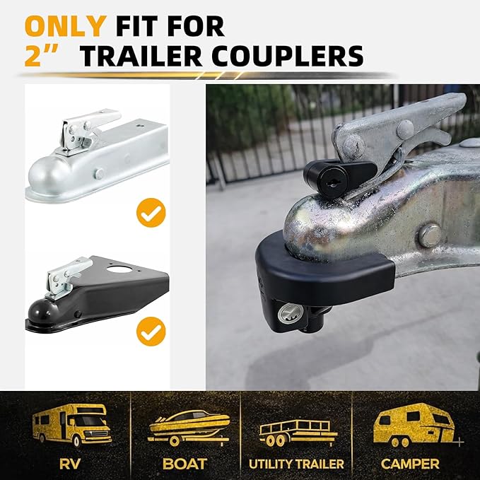 2 inch Trailer Hitch Locks Set, Trailer Tongue Lock Heavy Duty, Anti-Theft Tow Hitch Lock, for RV, Boat, Jack Trailers
