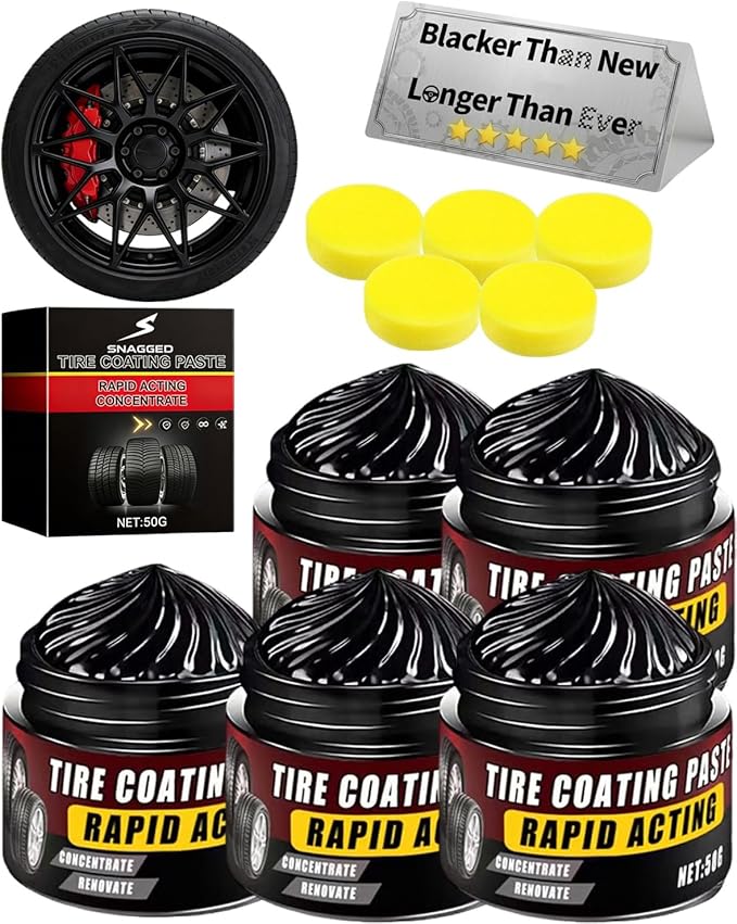 Premium Tire Coating Trim Restorer Bring Back Original Deep Black Shine Rubber Plastic Car Polishing Balm Cream Wax Wheel Sponge Nourish Renewal Restores Care Gloss Interior Auto Cleaning(5pcs)