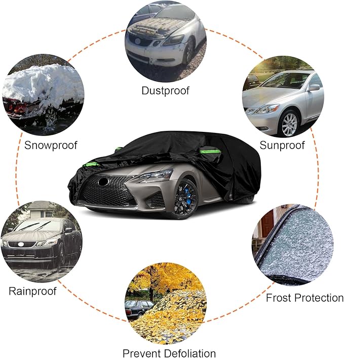 Waterproof Car Covers Replace for 1994–2020 Lexus GS200t GS300 GS350 GS450h, 6 Layers All Weather Custom-fit Car Covers with Zipper Door & Windproof Bands for Snow Rain Dust Hail Protection (GS)