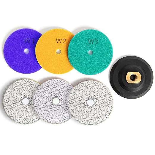 4" Diamond Polishing Pads 3 Step High Efficiency Abrasive Disc for Granite Marble Concrete Flexible Grinding Rubber Backing Pad Included
