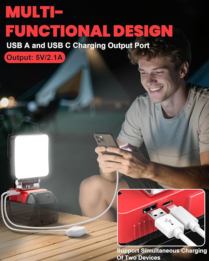 LIVOWALNY Portable LED Work Light Compatible with Milwaukee Battery, 112W 11200LM Flashlight with Low Voltage Protection and USB & Type C Charger Port, Handheld Flood Light for Construction, Emergency